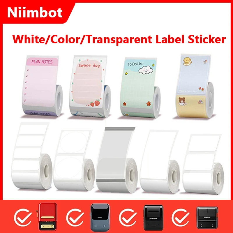 Niimbot สติกเกอร์ติดฉลากสีขาว/สี/ใสกระดาษกันน้ำผู้ผลิตบาร์โค้ดสำหรับ B21 B1 B3s เครื่องพิมพ์ความร้อนขนาดเล็ก