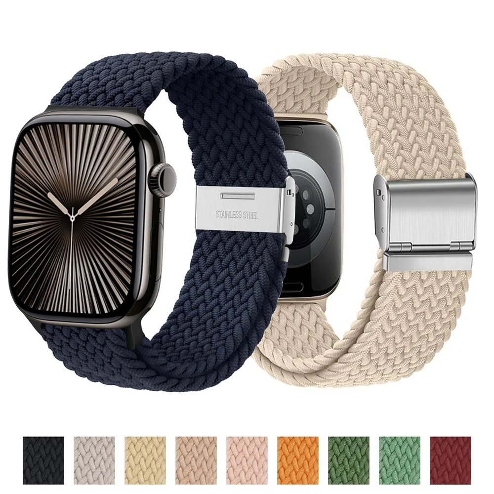 Pulseira para apple watch band 46mm 45mm 44mm 49mm 40mm 41mm 42mm trançado loop correa pulseira iwatch série 10 8 9 7 5 se 6 4 ultra