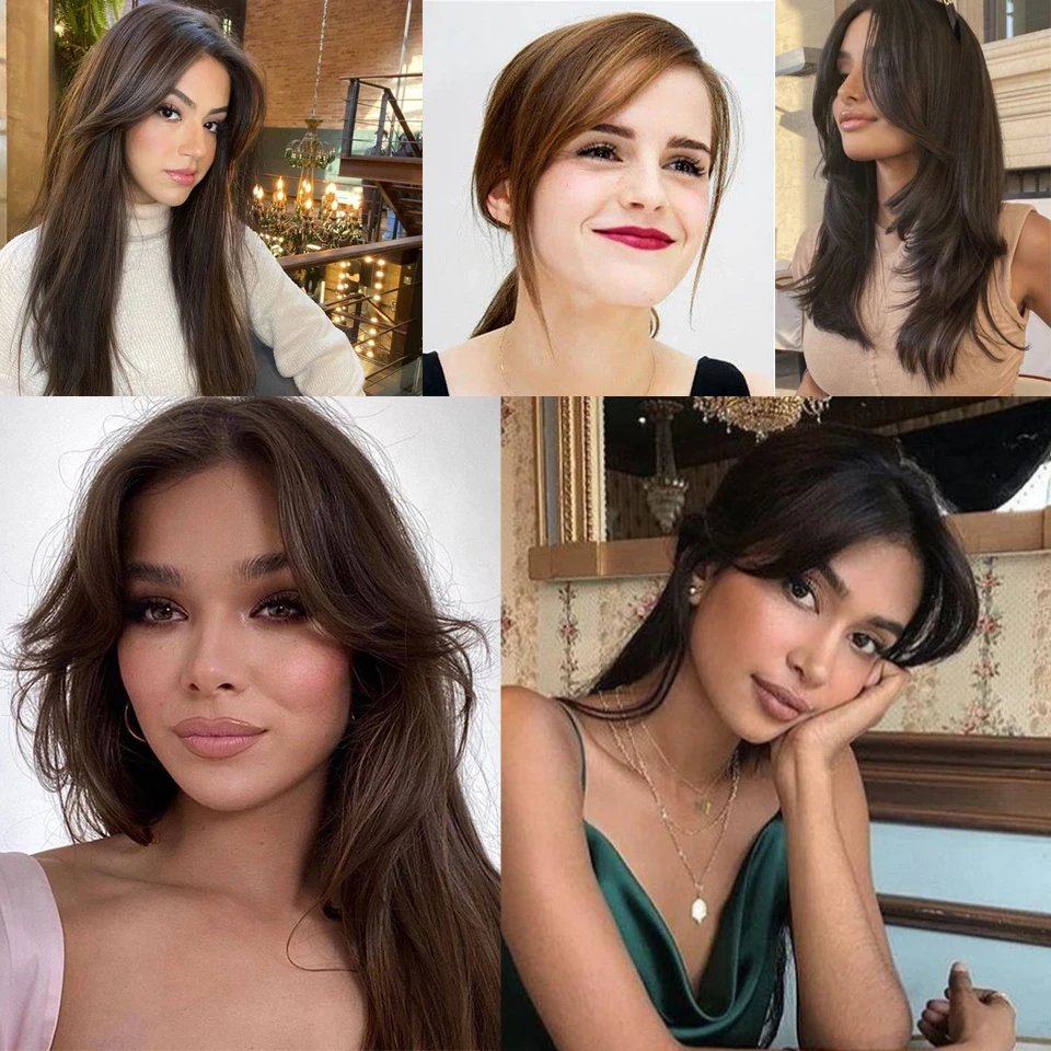 Peluca con flequillo, extensiones de cabello con flequillo sintético para mujer, parte media, postizo con flequillo de dos lados, extensiones con Clip, cabello invisible