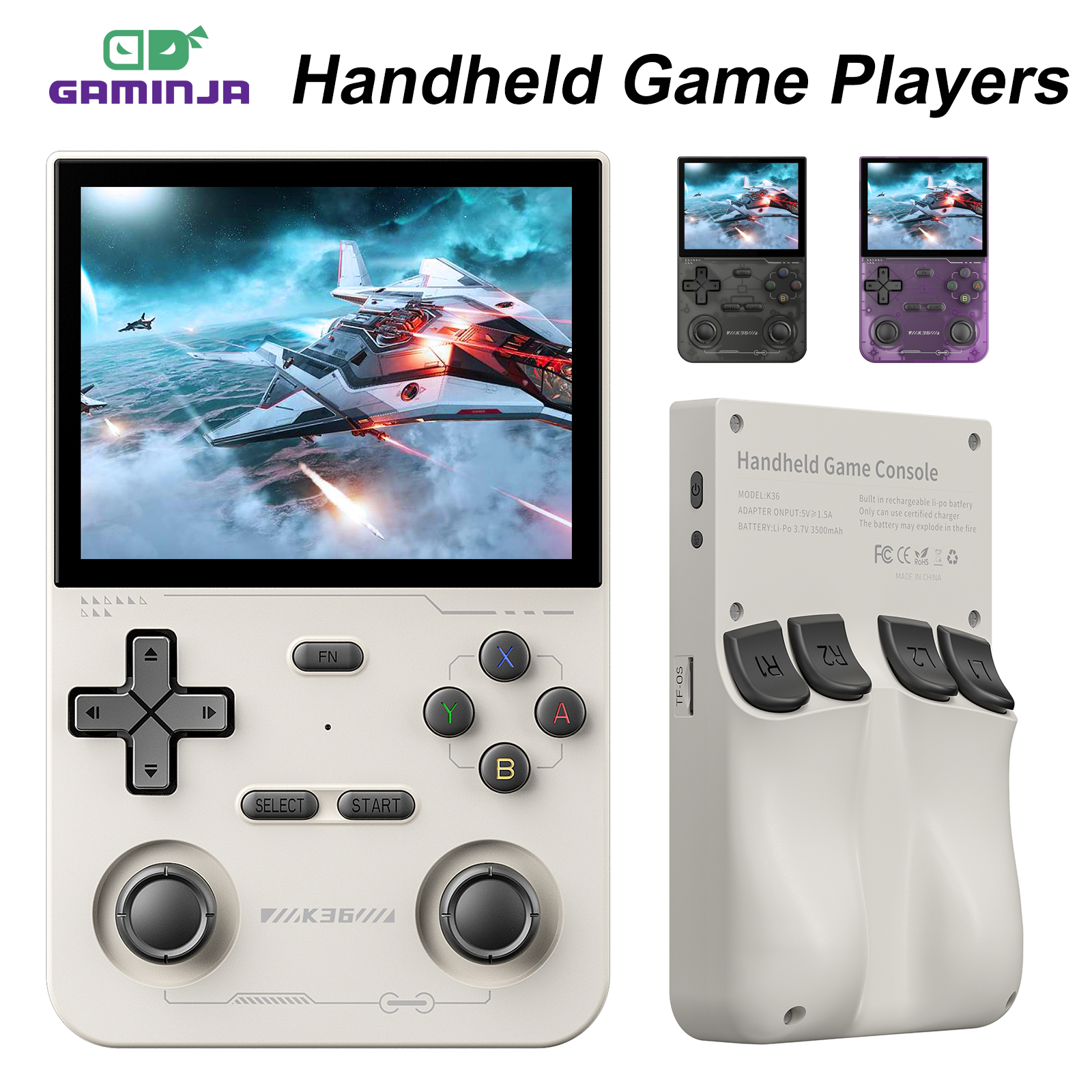 GAMINJA Open Source K36 Retro Handheld-Videospielkonsole 16000 Spiele Emulator für PS1/PSP/DC/N64/SS 500 Nits 3,5 Zoll IPS-Bildschirm