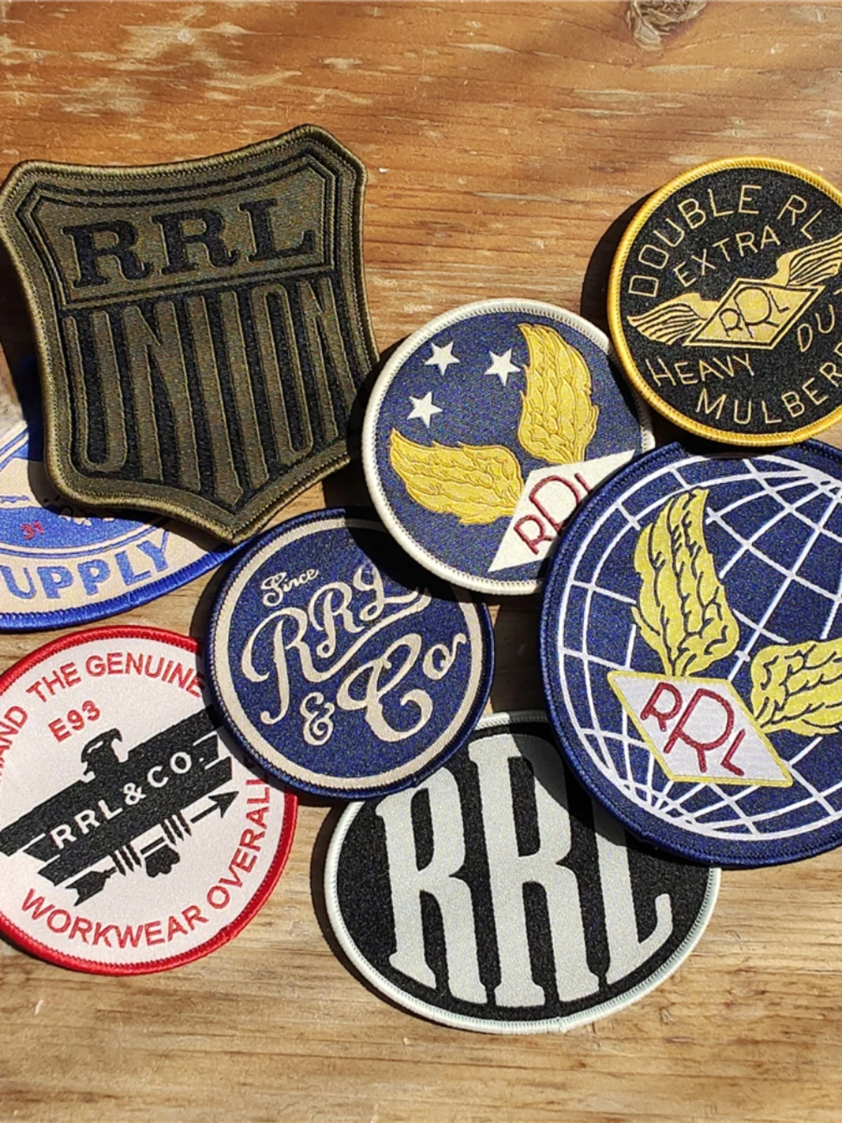 Emblema Bordado RRL Double RL , Patch de Tecido com Adesivo, 8 Estilos com Fundo Adesivo, Acórios Têxteis