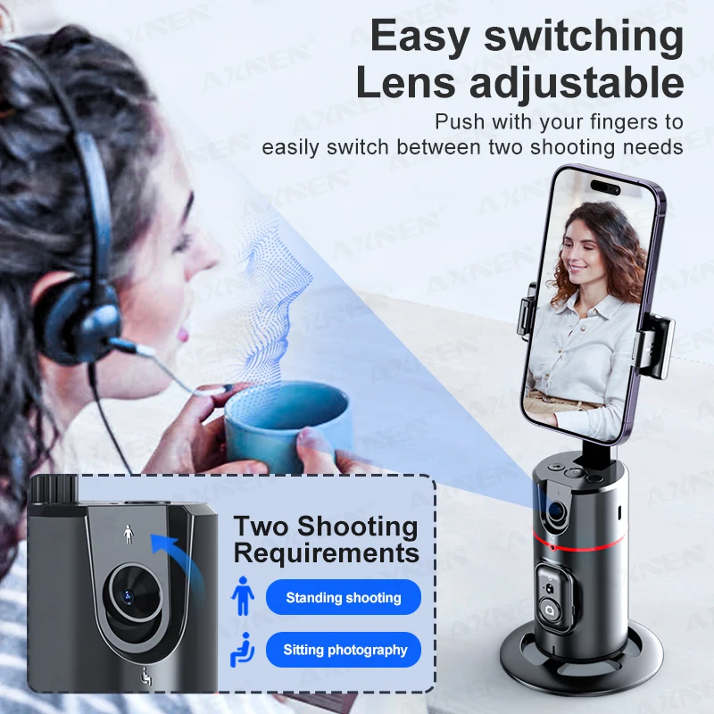 P02 360-Grad-Gimbal-Stabilisator, Follow-up Selfie Desktop Face Tracking Gimbal für Tiktok Smartphone Live, mit Fernauslöser