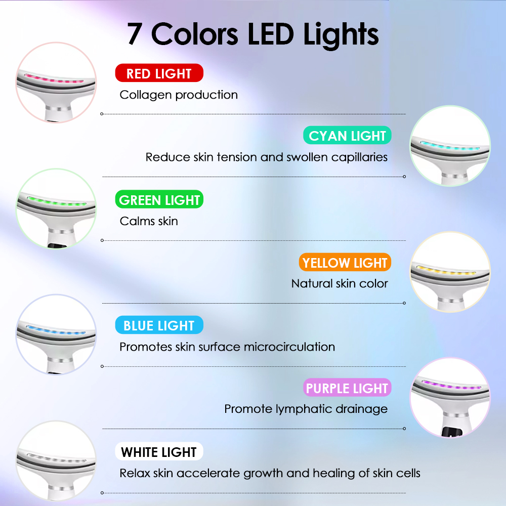 Colour Light Face And Neck Beauty Instrument 7 Modes And 7 Speeds Adjustment With Curved Hand Grip Neck Beauty Instrument