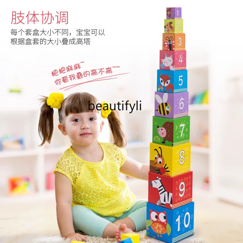 積み重ねられたデジタル音楽セット,2層の積み重ねられたカップ,3歳の紙の塔,早期教育パズル