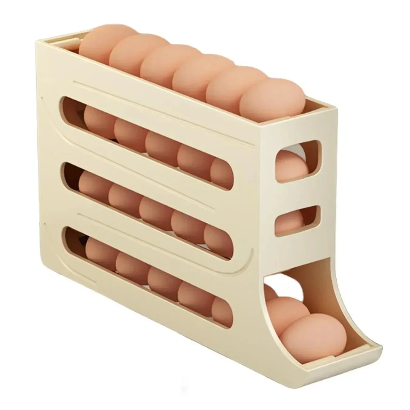 4 Tiers Egg Holder for Fridge， Automatic Egg Rolling Rack, 30 Eggs Storage Rack, Egg Distributor for Refrigerator, Egg Storage