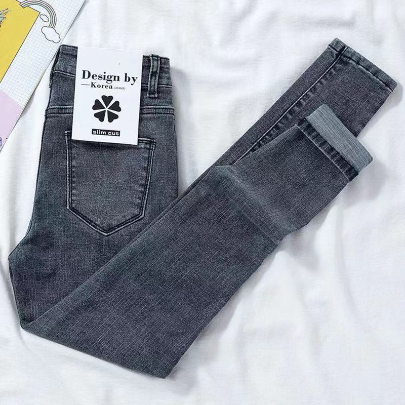 ผู้หญิงใหม่กางเกงฤดูใบไม้ร่วง Elastic ดินสอกางเกงสูงเอวสุภาพสตรีแน่นเสื้อผ้า Slim Fit Skinny Denim กางเกงยีนส์ PTKPCC