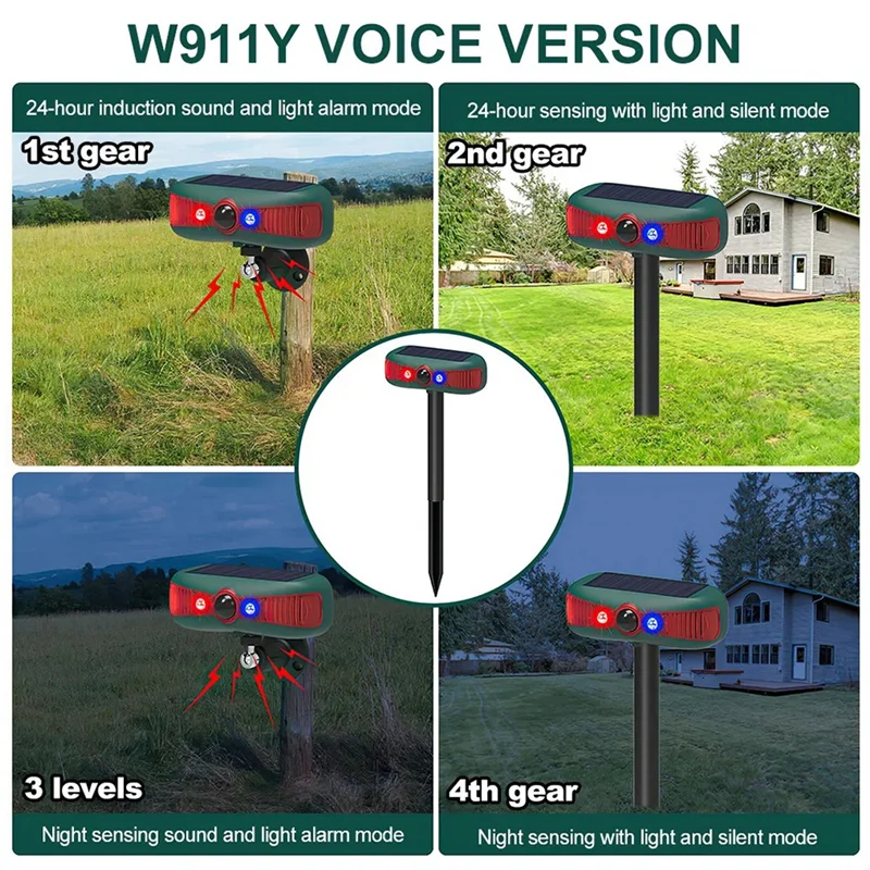 ABUO-Solar Sensor Alarm Solar Sensitive PIR Motion Sensor Barking 129Db Sound Warning