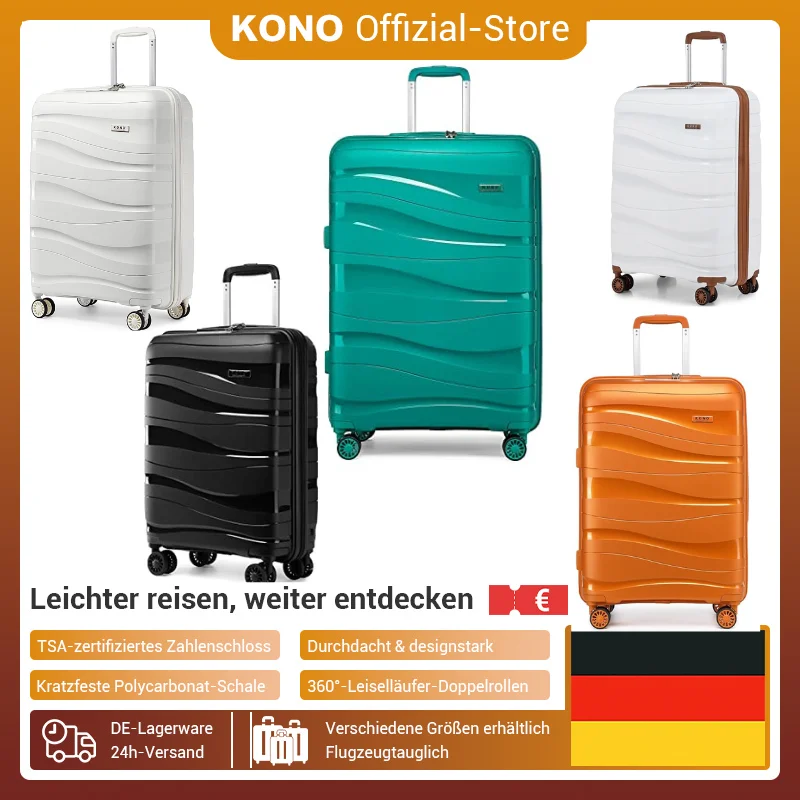 KONO Koffer  Leicht Hartschalenkoffer Trolley Reisekoffer mit  TSA Schloss Polypropylen (M/L/XL) (2/3/4 Pcs set）