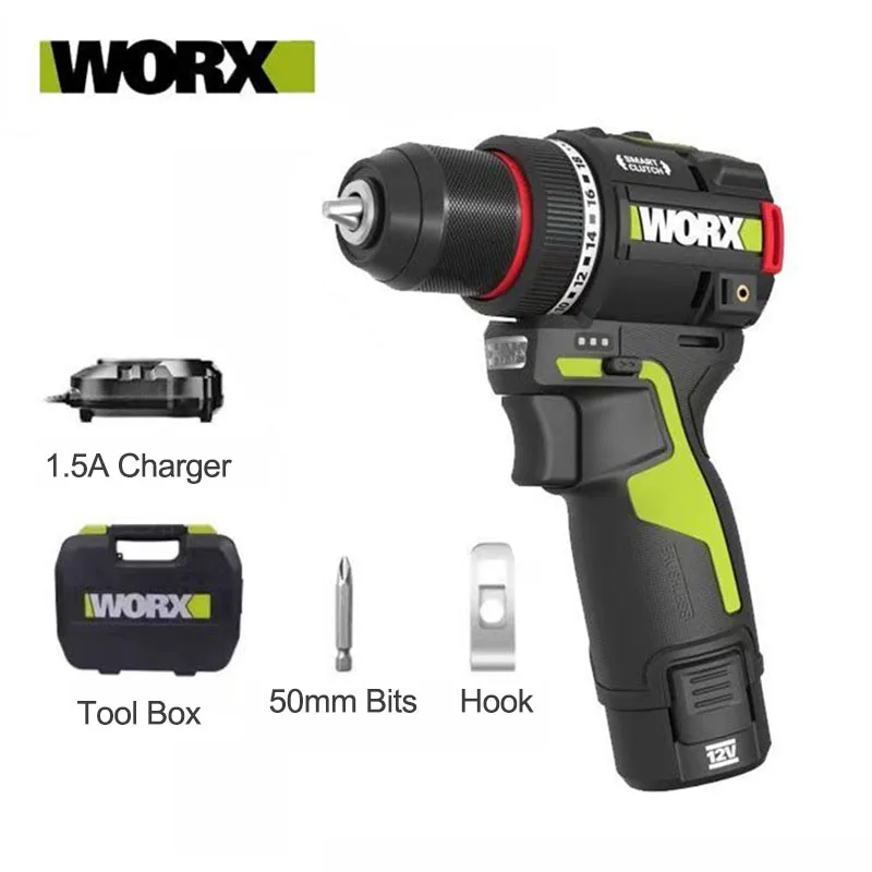 WORX WU135 Trapano elettrico a batteria 12V 50Nm 1800 giri/min Motore brushless per il miglioramento della casa Carpenteria Lavorazione dei metalli Frizione intelligente
