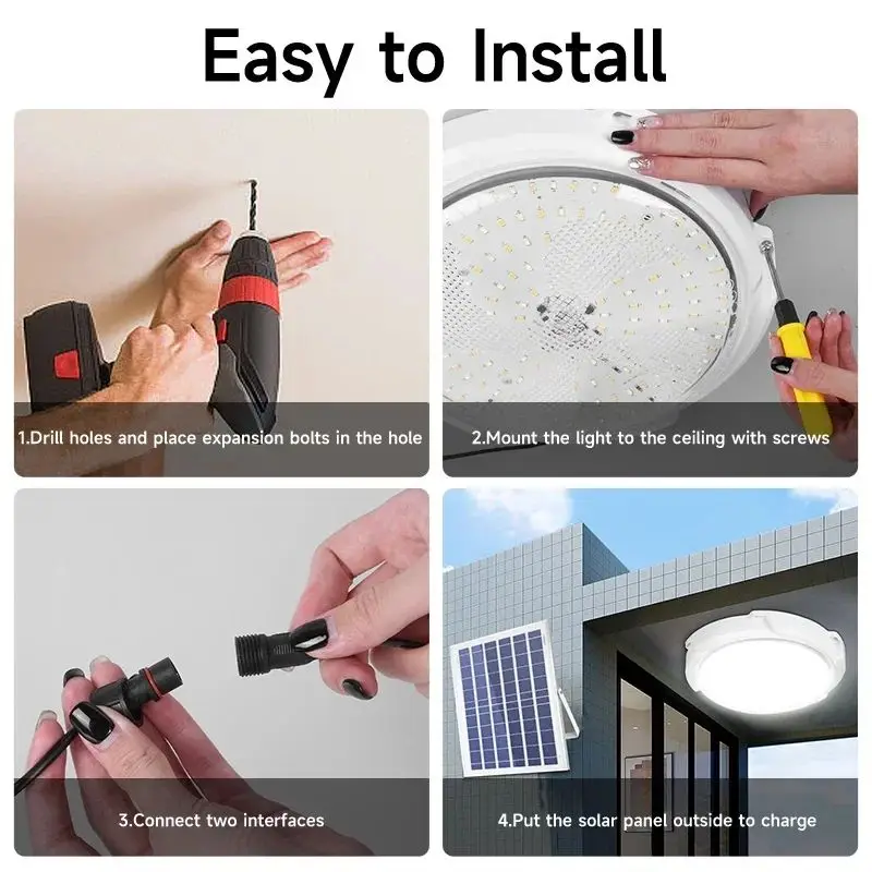 60W/100W/200W LED Plafoniera solare Lampada solare esterna impermeabile con telecomando 5M Linee Zero Power per corridoio giardino