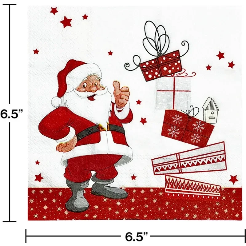 20pcs 33*33cm 2-Ply White Background Red Father Christmas Printed Napkin Party Decoration Paper Placemat Butterfly Bart Paper