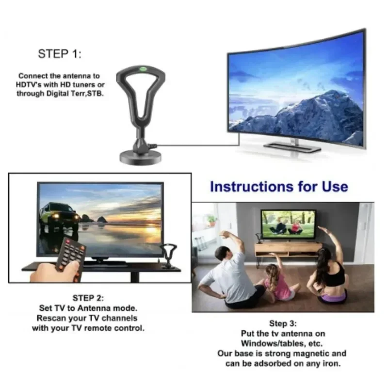 Antena de TV digital HD com base magnética forte, recepção de TV, interna e externa, mais recente, 2024
