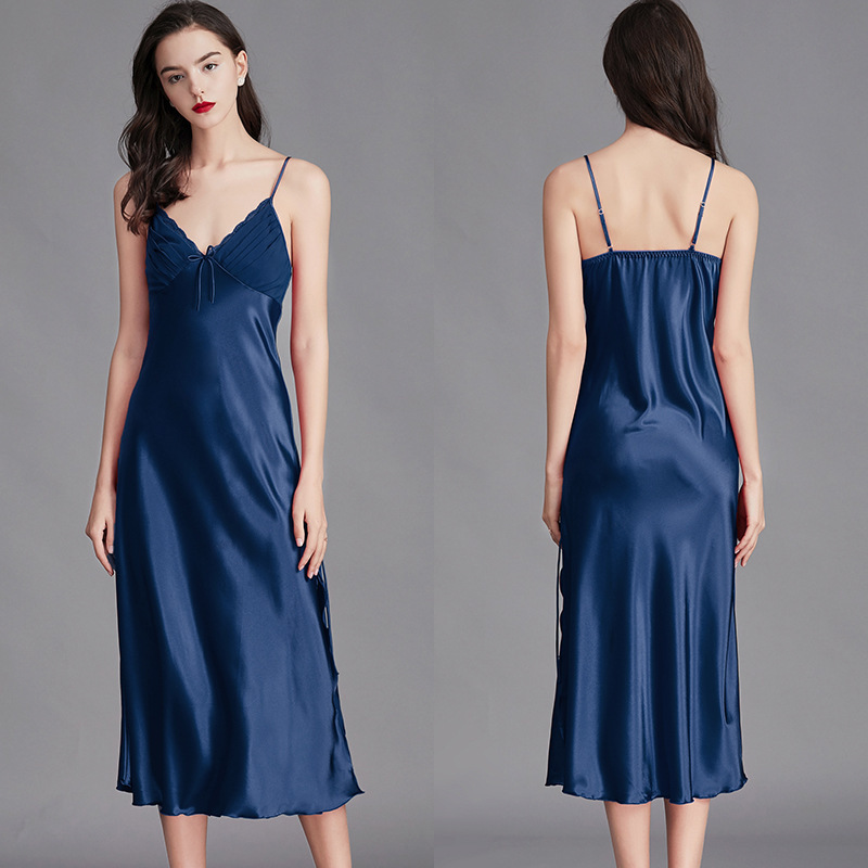 Camisones para mujer, vestidos de noche largos sin mangas, camisola de seda satinada, lencería, vestido deslizante, ropa de dormir Sexy, camisa para dormir para mujer