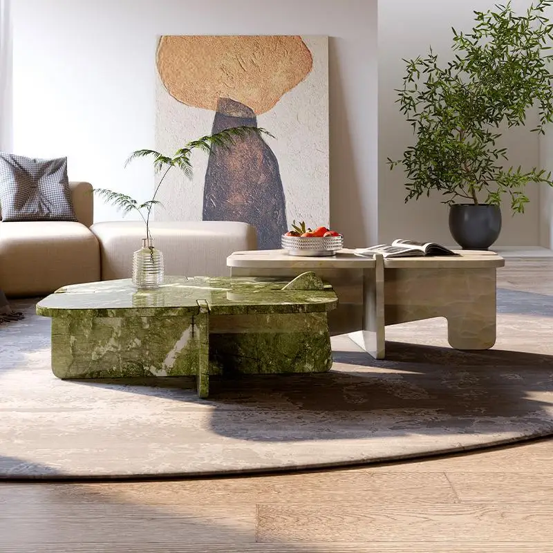 Conjunto de mesa de centro de mármore natural de designer, mesas de nidificação altas e baixas minimalistas italianas para sala de estar pequena, personalizáveis