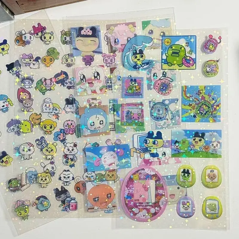 Adorables pegatinas de Tamagotchi, parche Meeton con Flash láser temprano Vintage, papel de doble Material para libro electrónico, regalo DIY de móvil