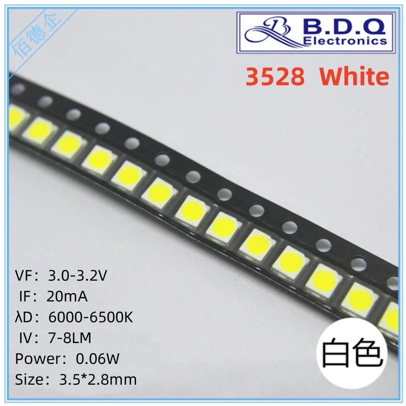 3528 blanco 7-8LM cuentas de lámpara LED SMD tamaño de luz LED 1210 diodo emisor de luz alta calidad brillante 100 Uds