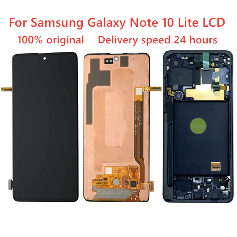 AMOLED untuk Samsung Galaxy Note 10 Lite Layar Lcd Digitizer Layar Sentuh dengan Bingkai untuk Samsung Note10 Lite N770