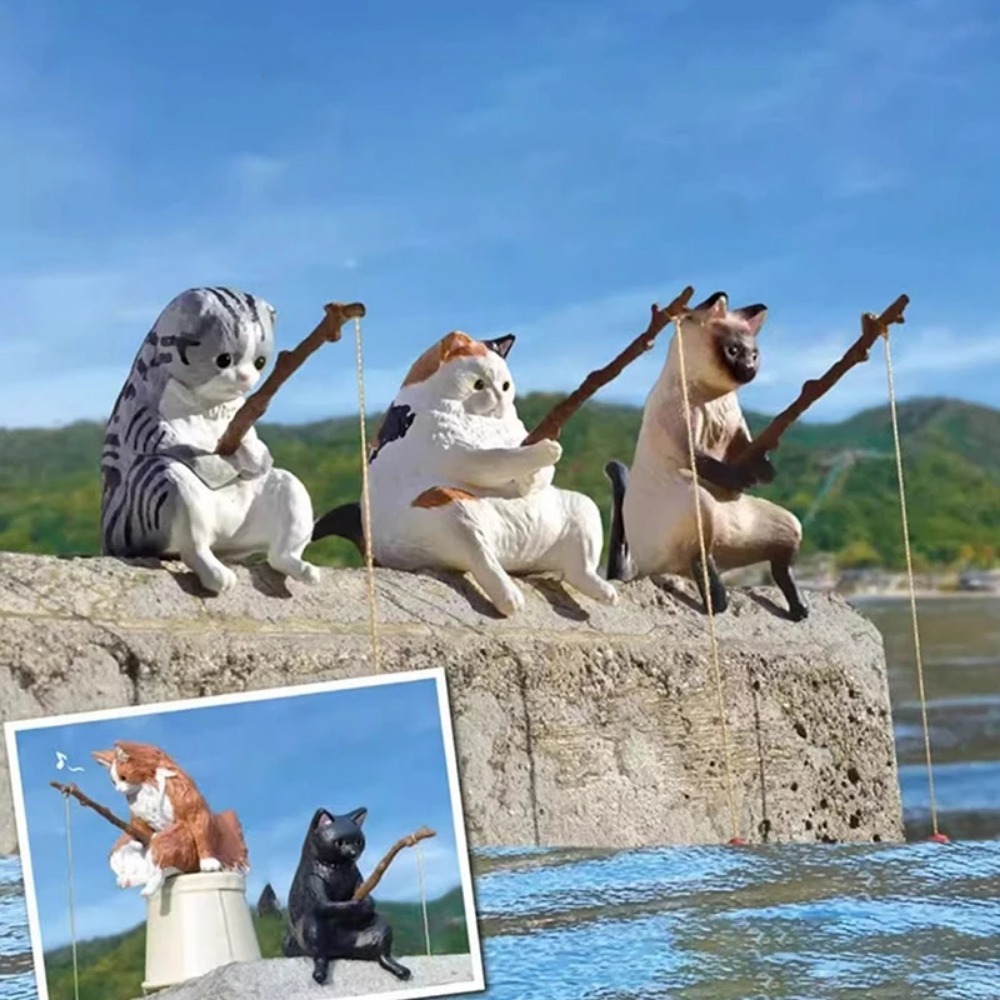 Fish Tank Fishing Cat Hanging Creative Landscape Office Ornaments Fishing Fun Mini Decorative Micro-Landscape