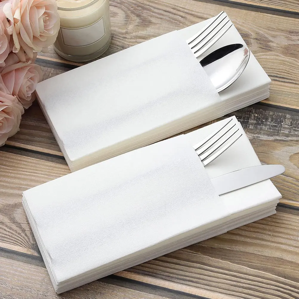 50 Uds 40x40cm cuchillo desechable tenedor servilletas papel blanco grueso pulpa de madera virgen baño invitados toallas de mano mesa