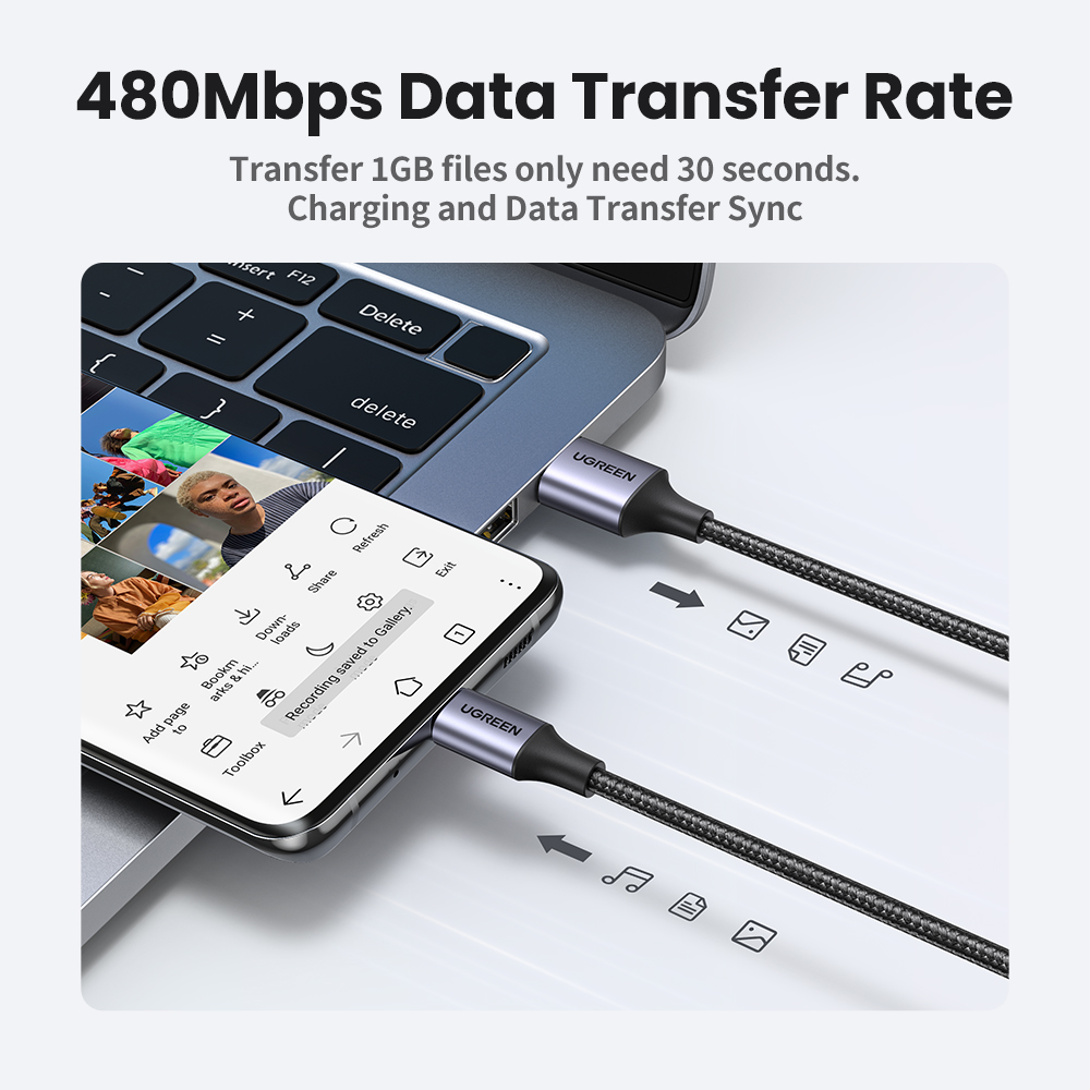 UGREEN-Cable USB tipo C de carga rápida 3A para móvil, Cable de datos Realme para USB-C, Xiaomi, Samsung S21, iPad, Samsung, Poco