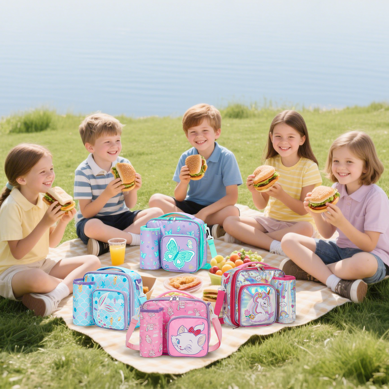 รูปแบบการ์ตูน Cooler กล่องอาหารกลางวันแบบพกพาฉนวน Oxford ถุงอาหารกลางวันความร้อนอาหารปิคนิคอาหารกลางวัน Tote กระเป๋าสําหรับเด็กผู้หญิง