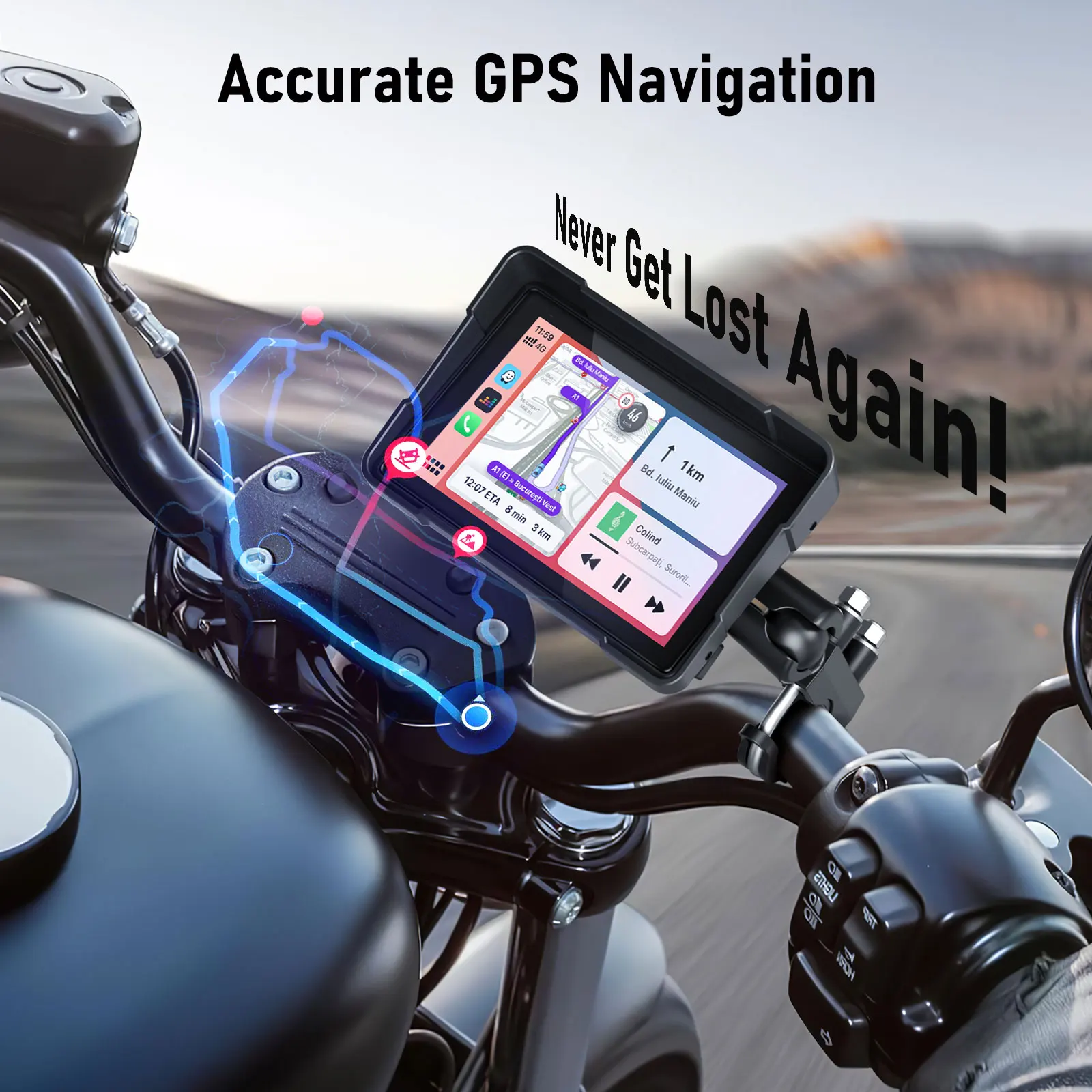 Lemorele Tela GPS para motocicleta de 5 polegadas com DVR opcional, CarPlay sem fio e Android Auto, display de navegação portátil