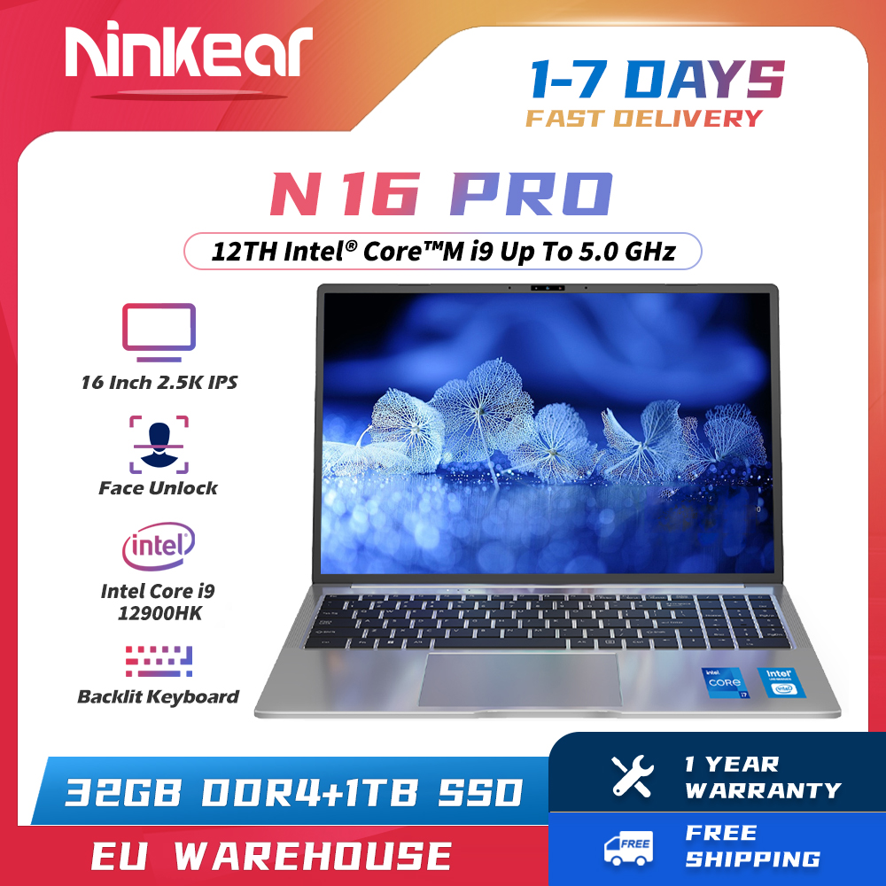 Ninkear N16 PRO Gaming Laptop 12th Intel i9-12900HK 16-inch 2.5K IPS 120Hz Computer 32GB DDR4+1TB SSD WiFi 6 Facial Recognition