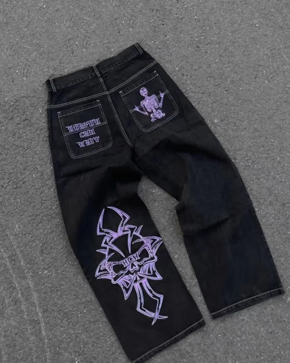 Pantalones vaqueros Y2K para hombre, Hip Hop, Retro, bordado de calavera, pantalones vaqueros holgados lavados, nuevos pantalones rectos informales sueltos de pierna ancha, ropa de calle