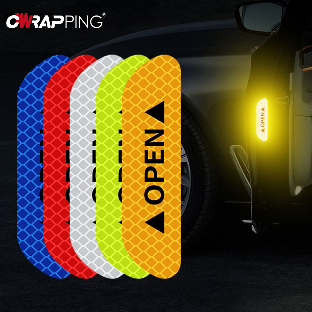4PCS Reflective Car Door Sticker Safety Opening Warning Reflector Tapes Decal Reflective Exterior Car Stickers Auto Accessories