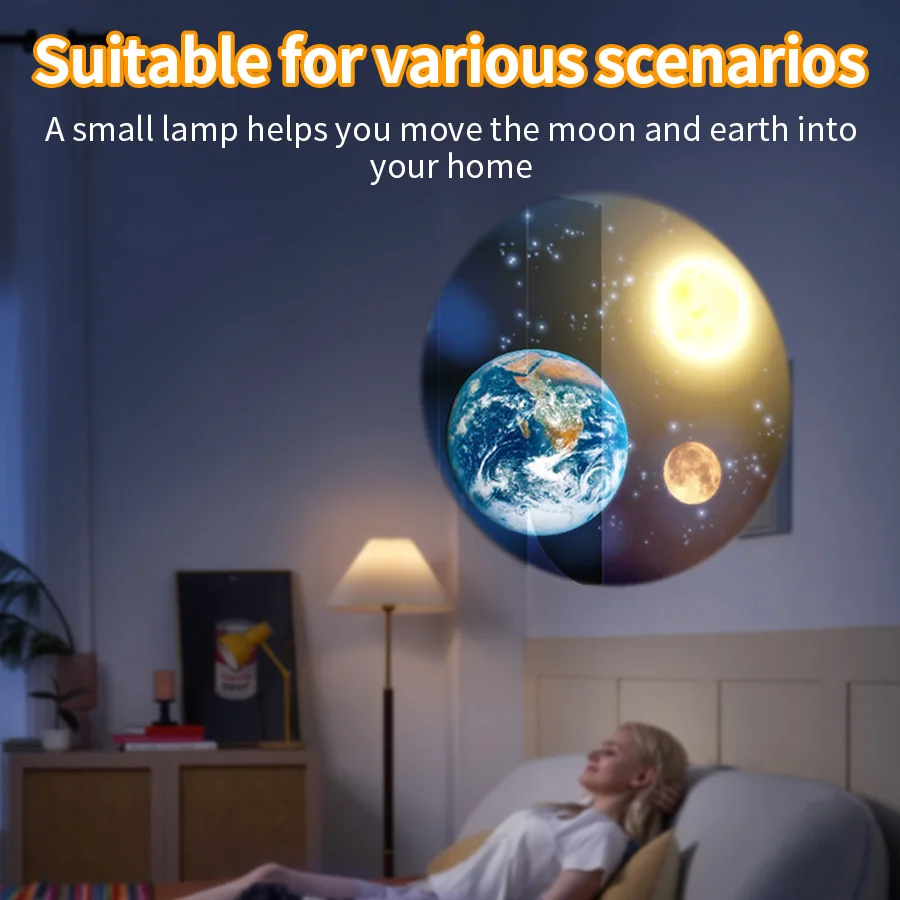 USB Mond Projektion Lampe Planet Projektor Austauschbare LED Nachtlicht Erde Mond Projektion Hintergrund Atmosphäre Wand Lampen
