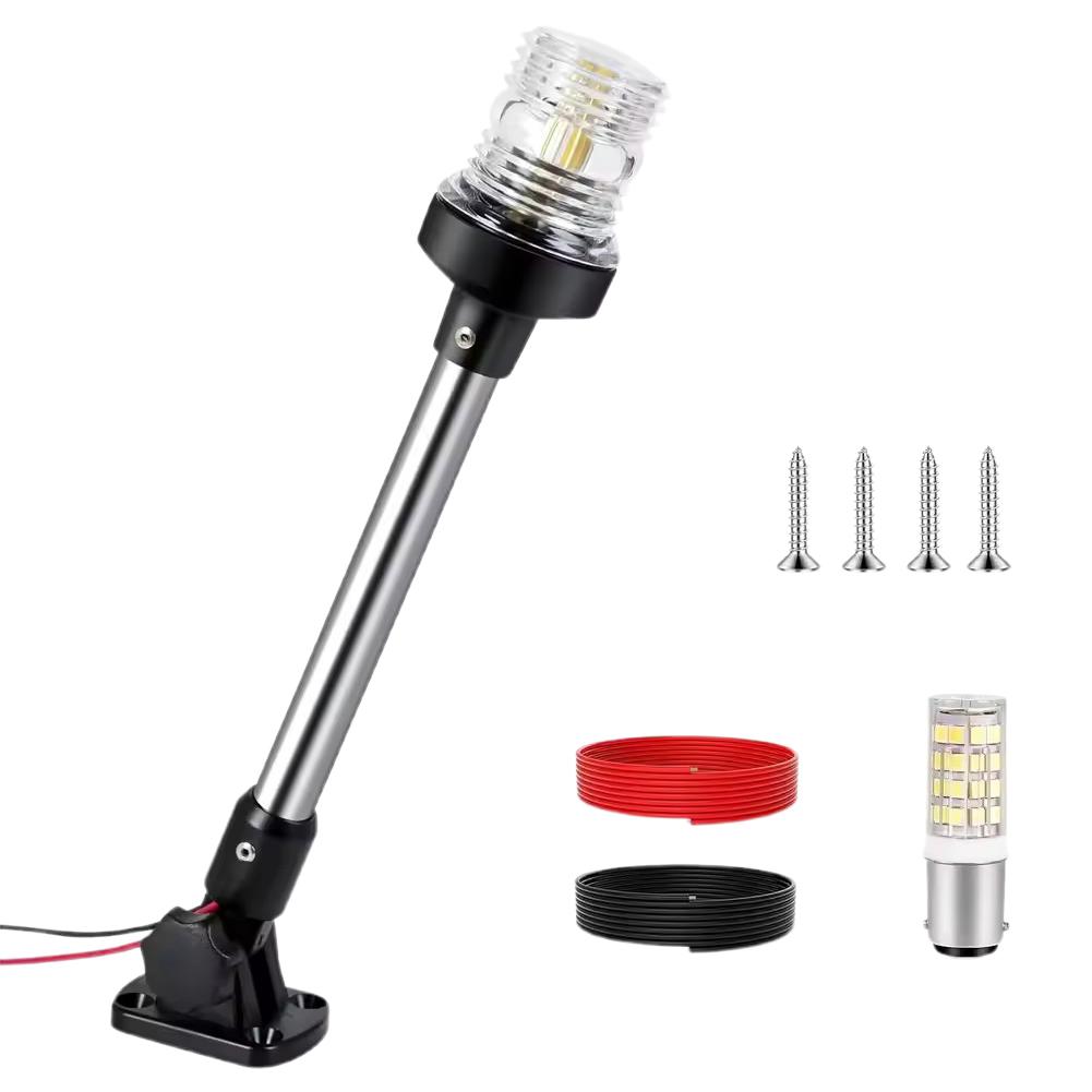 Luz de âncora para barco, à prova d'água, 9 polegadas, luzes de navegação marinhas dobráveis brancas para barcos, led para pontão, jon