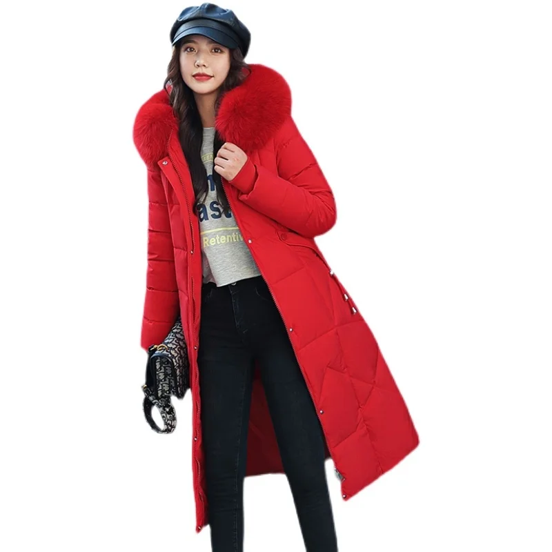 2023 新韓国ダウンコットンコート女性ロング冬フグパーカー厚く暖かいフード付き綿入りジャケットコートジッパーオーバーコート