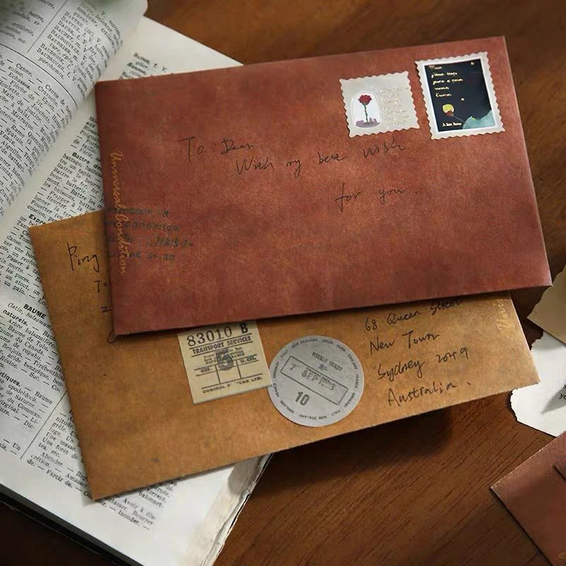 10 ชิ้นกระดาษคราฟท์ซอง Vintage Letter แผ่น DIY งานแต่งงานการ์ดเชิญข้อความกระเป๋ากระดาษอุปกรณ์สํานักงาน