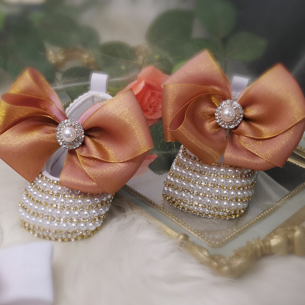 Zapatos de bebé nacarados brillantes y diadema, juego de regalo de chupete para recién nacido, cuentas de marfil, zapatos de Ballet de cuna para niña de 0 a 1 años