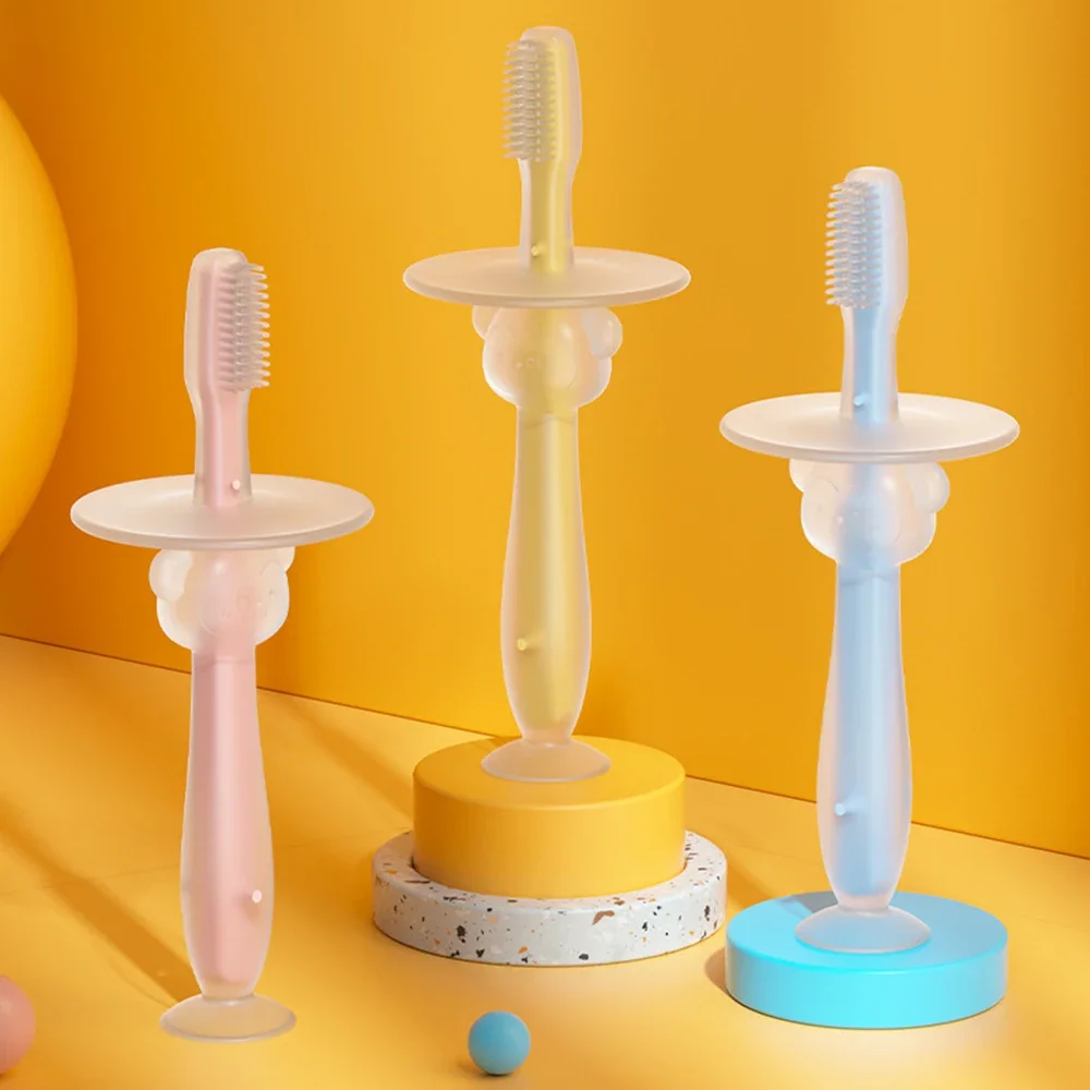 1PC 100% Food Grade Weichen Griff Flexible Silikon Gummi Beißring Infant Training Baby Zahnbürste Fabrik Preis