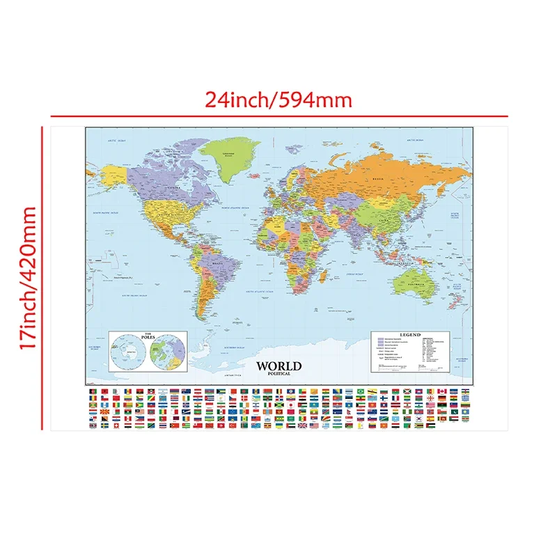59x42cm A2 Size The World Map of Various Countries Fine Canvas Waterproof Wall Map School Office Classroom Wall Decoration