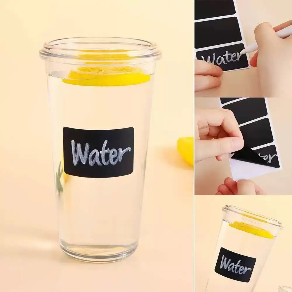 Etichette adesive riutilizzabili impermeabili nere con gesso bianco per barattoli di vetro, sala artigianale, spazi di stoccaggio, bottiglie di vetro, organizzazione