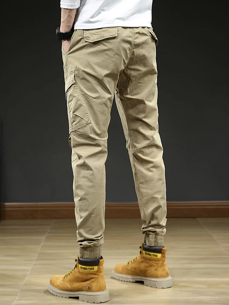Pantalones Cargo con múltiples bolsillos para hombre, ropa de calle ajustada, informal, de algodón elástico, primavera y verano, 2022