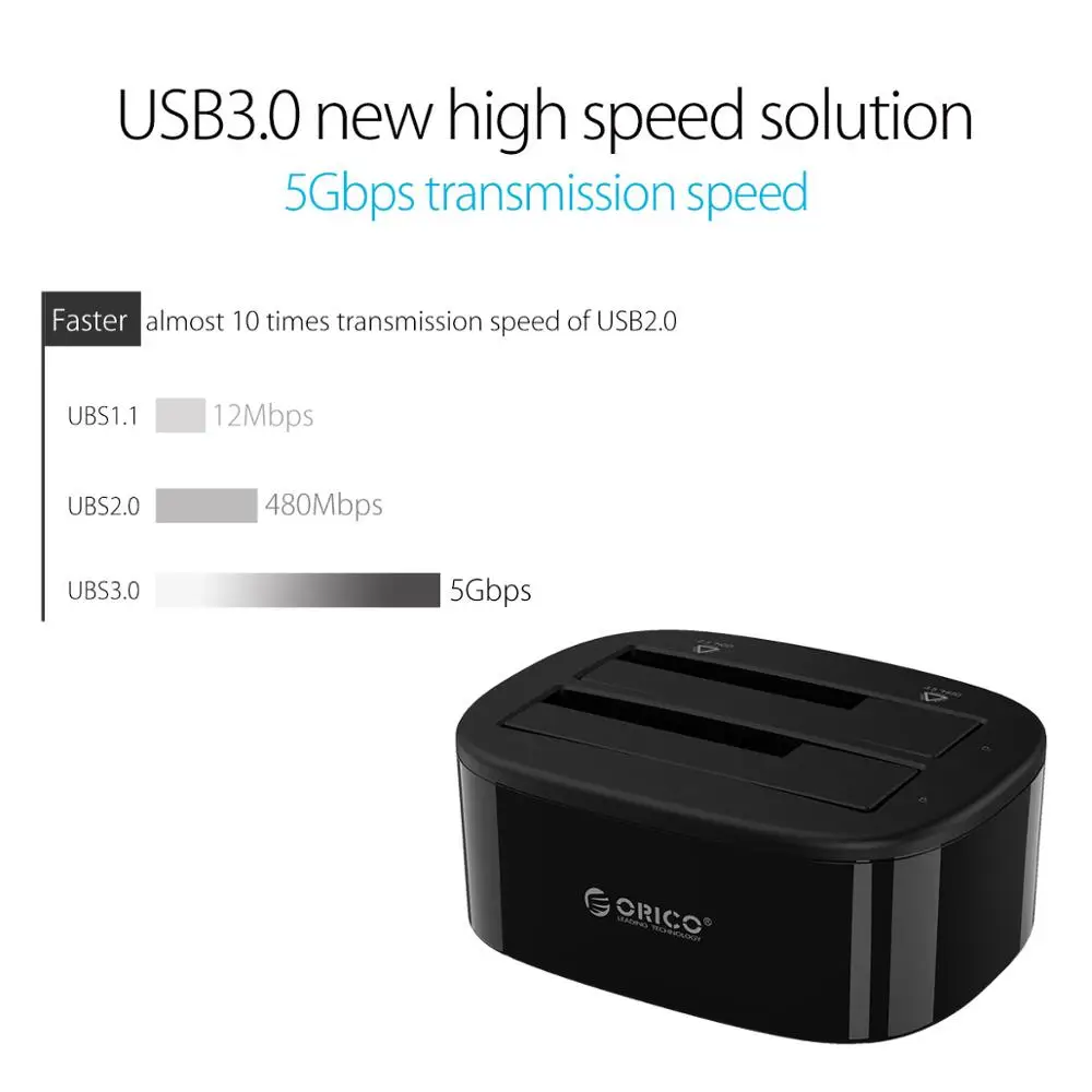 ORICO Dual-Bay Hard Drive Docking Station สําหรับ 2.5/3.5 นิ้ว HDD SSD SATA USB 3.0 HDD Docking Station พร้อม 12V3A Power Adapter