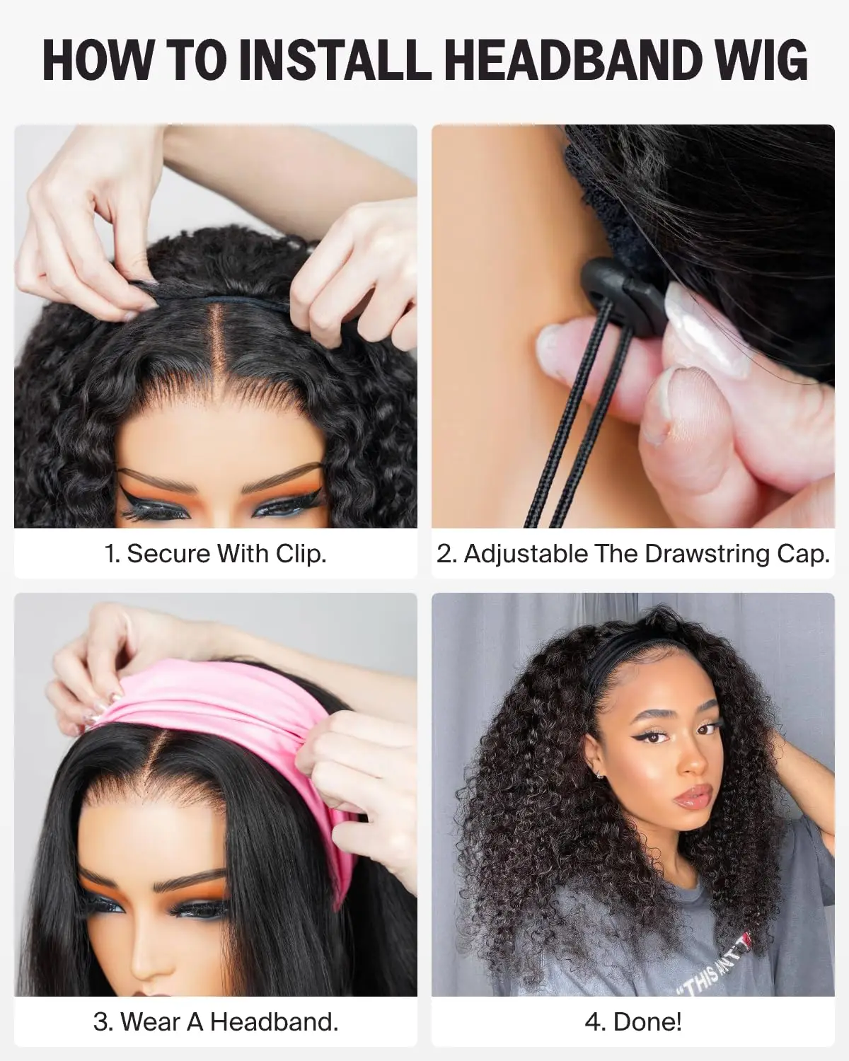 Mezza parrucca Parrucche per capelli umani 200% Mezza parrucca Parrucche per capelli umani ricci crespi 3 in 1 Attaccatura invisibile Indossare con coulisse Senza soluzione di continuità