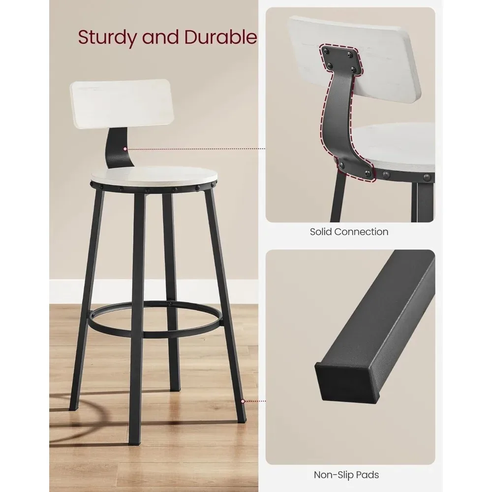 Bar Stools Set of 2, Bar Height Barstools with Back, 28.7 Inches Counter Stools Bar Chairs with Backrest, Steel Frame,