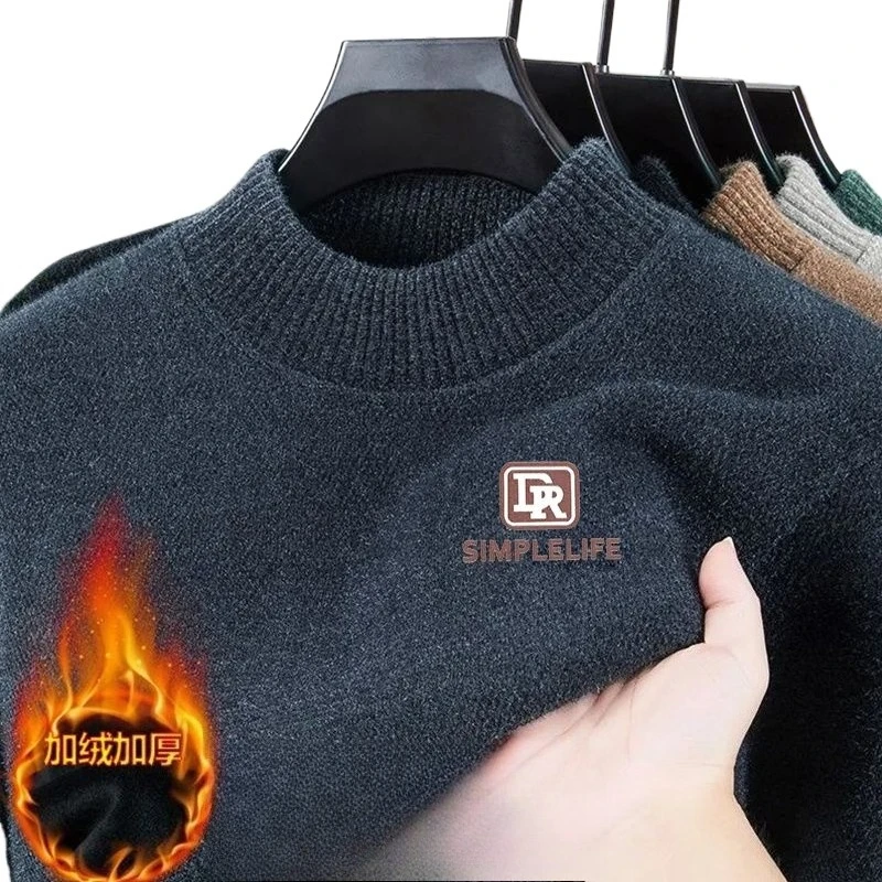 Männer Druck Dicken Pullover Gestrickte Casual Pullover Fleece Gefüttert männer Winter Kleidung Luxus Marke Herbst Warme Jumper Kleidung