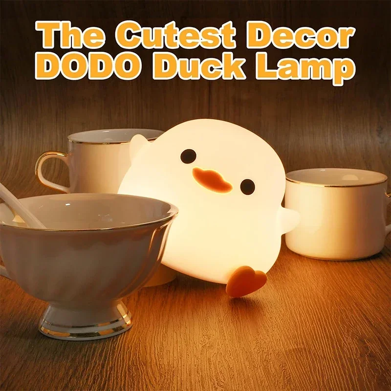 Luz LED nocturna con bonito pato, lámpara de silicona con animales de dibujos animados para niños, Sensor táctil, temporizador, recargable por USB, para regalos de cumpleaños