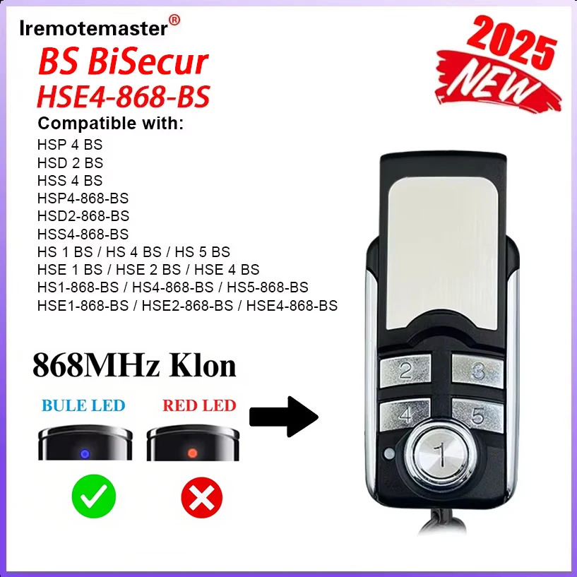 868MHz para Control remoto BS Bisecur Compatible con HSE1 HSE2 HSE4 HSE5-868-BS HS5-868-BS transmisor portátil para puerta de garaje