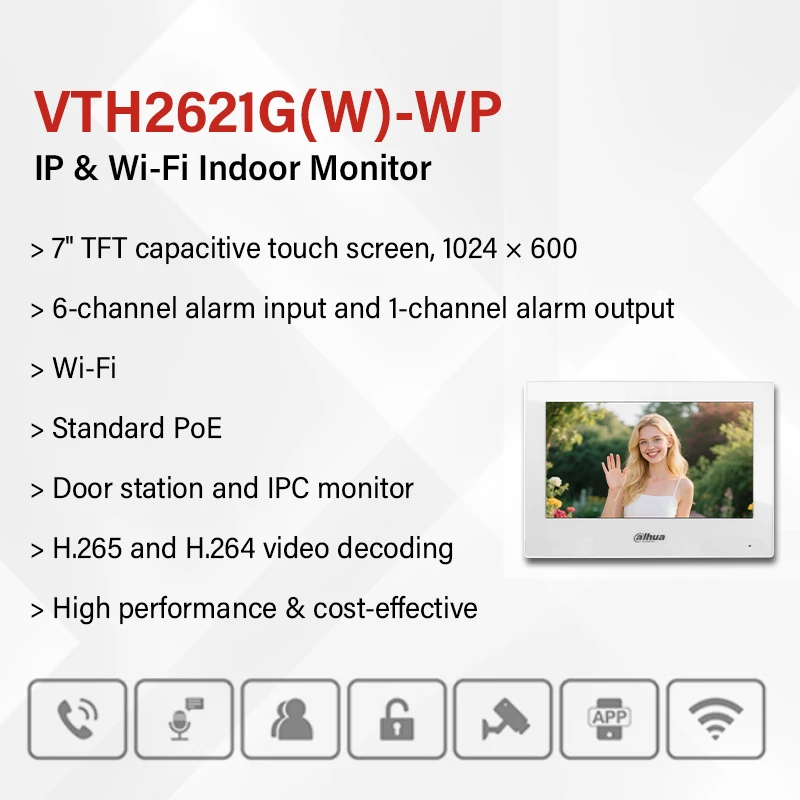 Dahua ip & wi-fi monitor interno branco VTH2621GW-WP preto VTH2621G-WP vídeo porteiro 7 "tela poe monitor de câmera ip digital completo