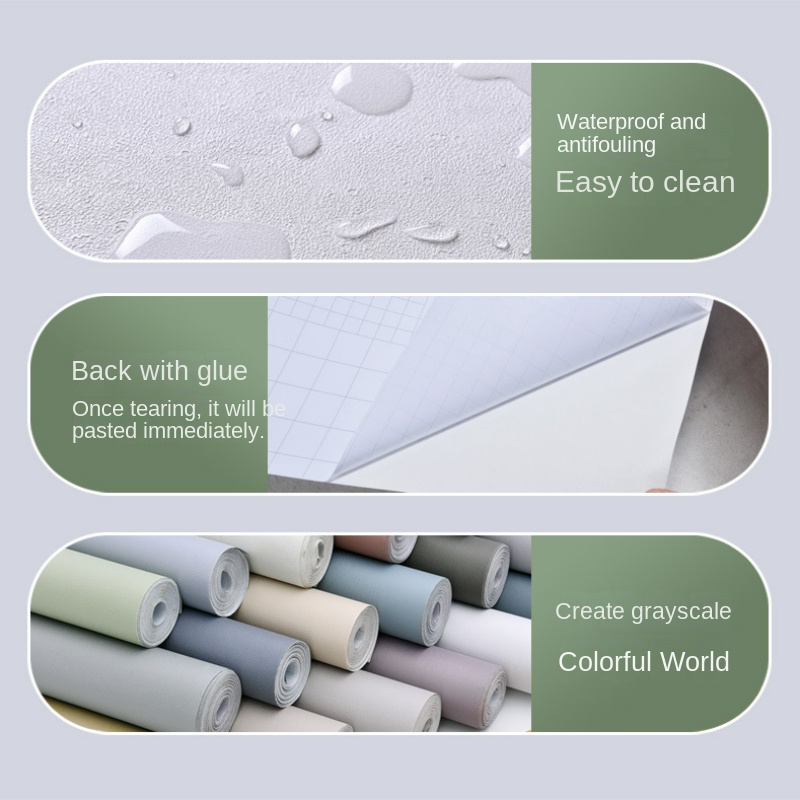 Engrossado nórdico cor pura sala de estar e quarto impermeável e à prova de umidade adesivo auto-adesivo pvc papel de parede decoração