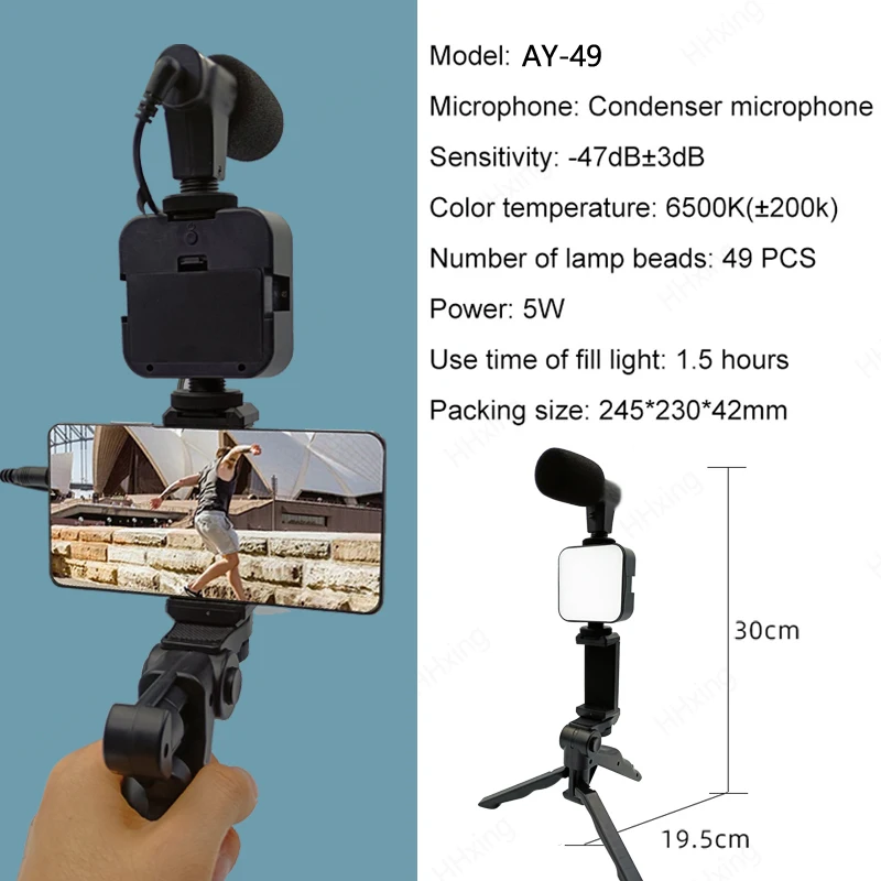 Suporte do telefone fotografia iluminação smartphone kit de vídeo microfone led selfie tripé gravação alça portátil suporte estabilizador