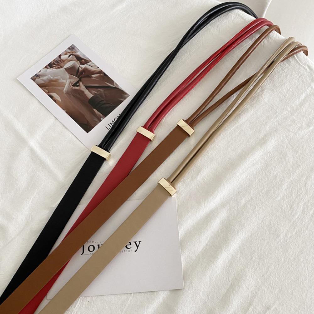 Cinturones de cuero PU con nudo para mujer, correa de cintura sin agujero, Color sólido, ajustable