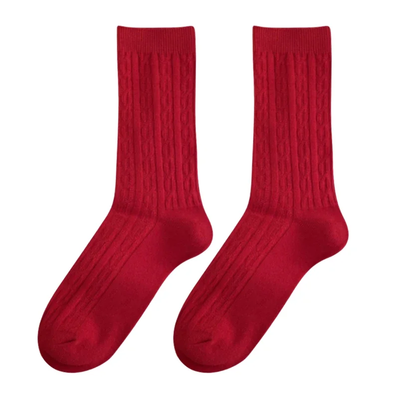Calcetines de Año Nuevo para mujer, calcetines cálidos informales rojos informales de invierno, calcetines de moda de Color sólido transpirables para mujer, calcetines simples