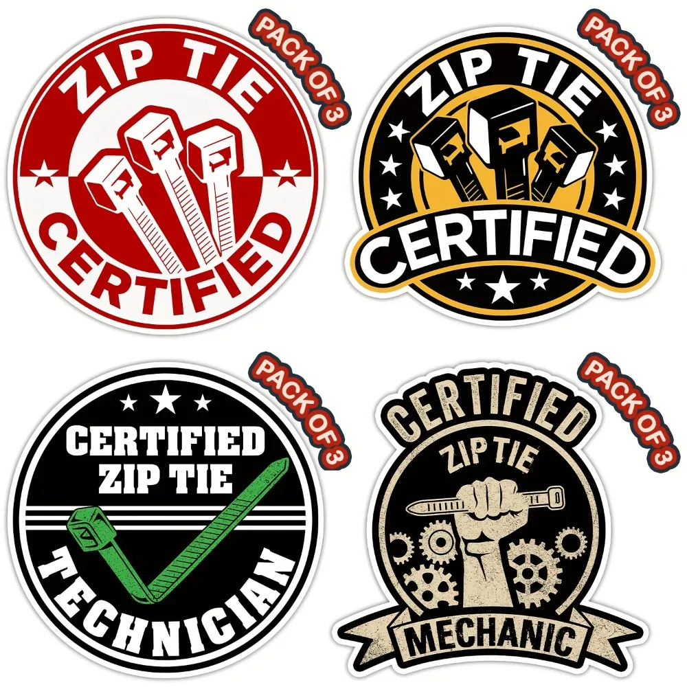 1pc zip tie certificado adesivos de motocicleta engraçado técnico mecânico eletricista construção decalques à prova dwaterproof água para capacete corrida
